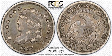 1837 H10C Capped Bust, Large 5C XF40