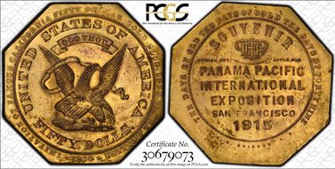 1915 SC$1 HK-424 Gilt Bronze Panama Pacific Expo MS62