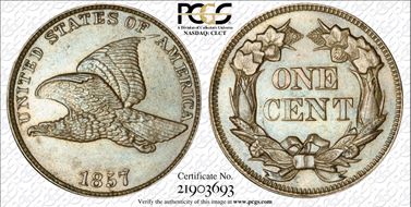 1857 F.E. 1C Double Die Obverse MS63