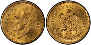 1906-M 5 Peso KM-464  Au MS64