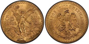 1945 50 Peso KM-481  Au MS64
