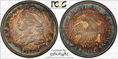 1828 10C JR-2, Large Date AU58+