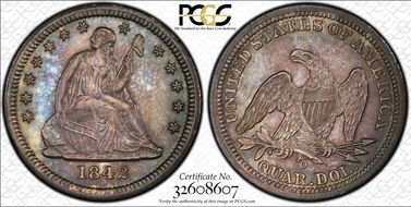 1842-O 25C Large Date MS64