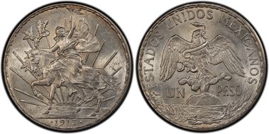 1913 Peso Caballito KM-453  Ag MS62