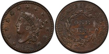 1828 1C N-10, Small Wide Date AU50BN
