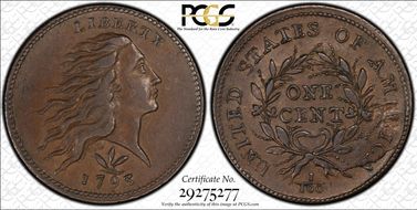 1793 1C Wreath, S-9 AU53+ BN