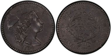 1794 1C Short Bust, S-43 AU58BN