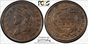 1812 1C S-288, Large Date AU58+ BN