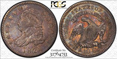 1821 10C JR-4, Large Date AU50