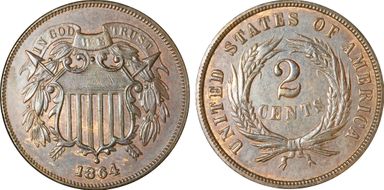 1864 2C Large Motto AU58BN