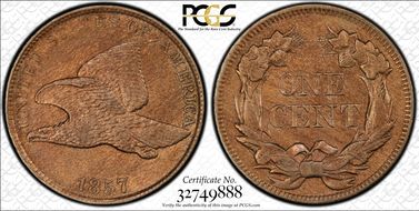 1857 1C Flying Eagle AU58