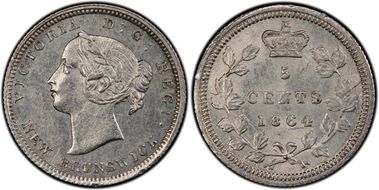1864 5C Large 6 AU58