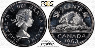 1953 5C No Strap, Near Leaf MS65