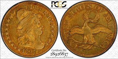 1797 $5 Small Eagle, 16 Stars AU53