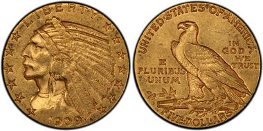 1909-S $5 AU55