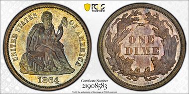 1864 10C F-102a AU58+