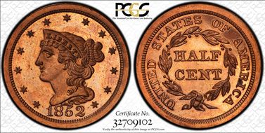 1852 1/2C Original, Large Berries PR65RD