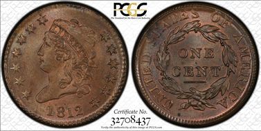 1812 1C S-288, Large Date MS66BN