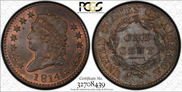 1814 1C S-295, Plain 4 MS65BN