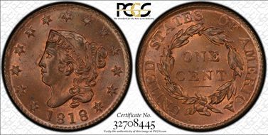 1818 1C Newcomb 9 MS66RB