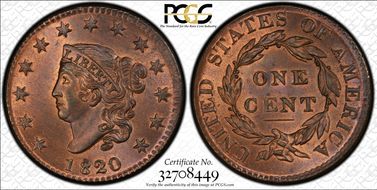 1820/19 1C Newcomb 3 MS66RB