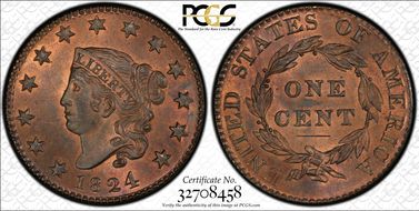 1824 1C Newcomb 4 MS66RB