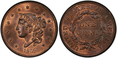 1836 1C Newcomb 3 MS66RB