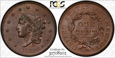 1837 1C Newcomb-14 MS66BN
