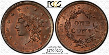 1838 1C Newcomb 6 MS66RB