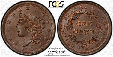 1839 1C N-3 Head of 1838 MS66+ BN