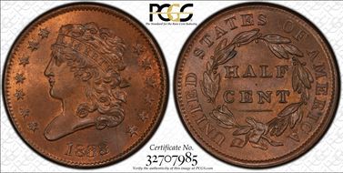 1833 1/2C Cohen 1 MS66RB