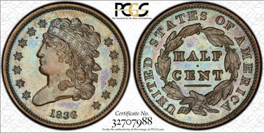 1836 1/2C Original PR66BN
