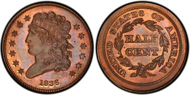 1836  1/2C Second Restrike Rev of 1840 Design PR66RB