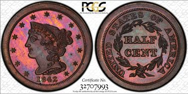 1842  1/2C 2nd Restrike, Rev. of 1840 PR66+ BN