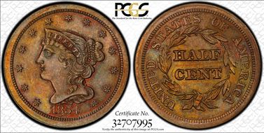 1854 1/2C C-1 MS66RB