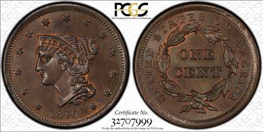 1840 1C N-3 Small Date MS66+ BN