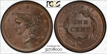 1840 1C N-6, Large Date MS66BN