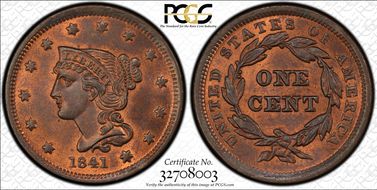 1841 1C Newcomb 7 MS66RB