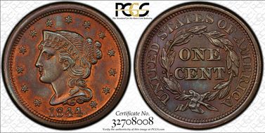 1844 1C Newcomb 5 MS64RB