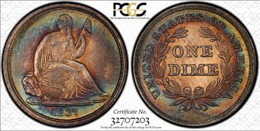 1837 10C Seated, Fortin-102 MS66