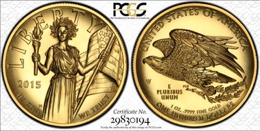 2015-W $100 High Relief First Strike .9999 Fine Gold Liberty label MS70