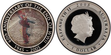2005 $1 End of WWII - Dancing Man Lenticular Design PR69DCAM