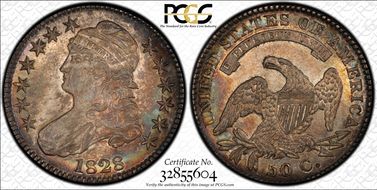 1828 50C Square 2, Small 8s, Sm. Letters MS62