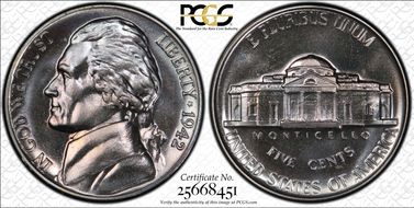1942 5C Nickel PR67+