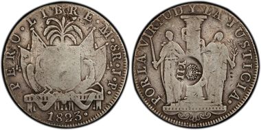 (1834-37) 8 R KM-136 C/M on Peru 8R F15