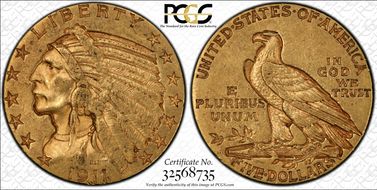 1911-D $5 AU53