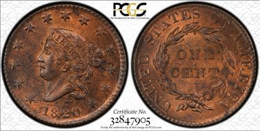 1820 1C N-15 Small Date MS63RB