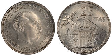 1957 25 Pta (1961) MS64