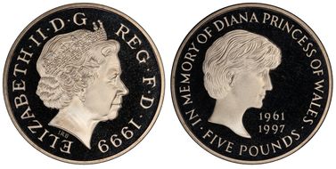 1999 £5 S-L6 Diana Cu/Ni PR68DCAM