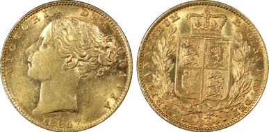 1880-S Sov S-3855 Shield ∀ICTORIA AU58